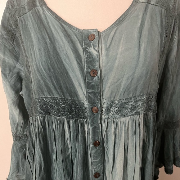 Back In The Saddle Teal Tie Dye Wash Western Country Dress Button Up Medium - Picture 6 of 6
